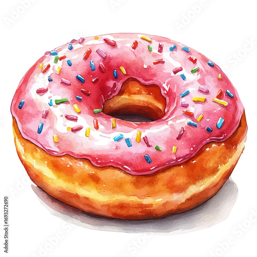Donut, watercolor clipart vector, isolated on a white background.