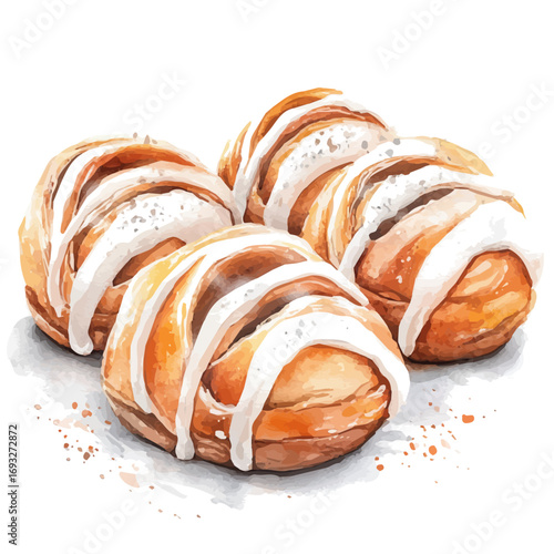 watercolor of Danish Pastry, vector, isolated on a white background.