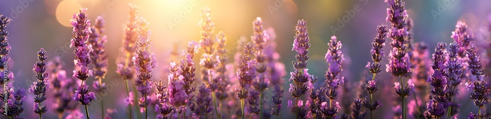 Obraz premium Lavender Field Shimmers in Golden Sunlight Hues