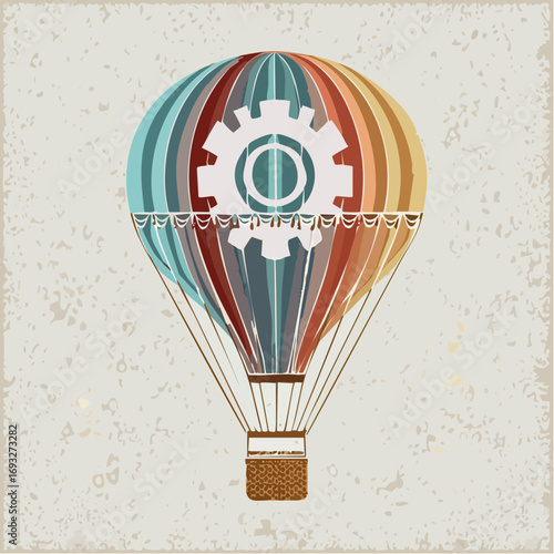 Colorful Vintage Hot Air Balloon With Gear Design