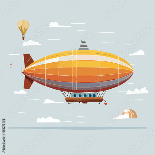 Colorful Airship Among Clouds In Pixel Art Style