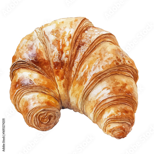 Croissant, watercolor clipart vector, isolated on a white background.