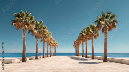 Palm trees lined coastal path