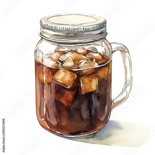 Cold Brew, watercolor drawing vector, isolated on a white background.
