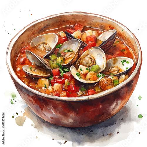 watercolor of Clam Chowder, vector, isolated on a white background.