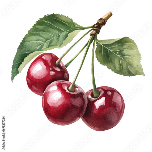 watercolor of Cherry, vector, isolated on a white background.