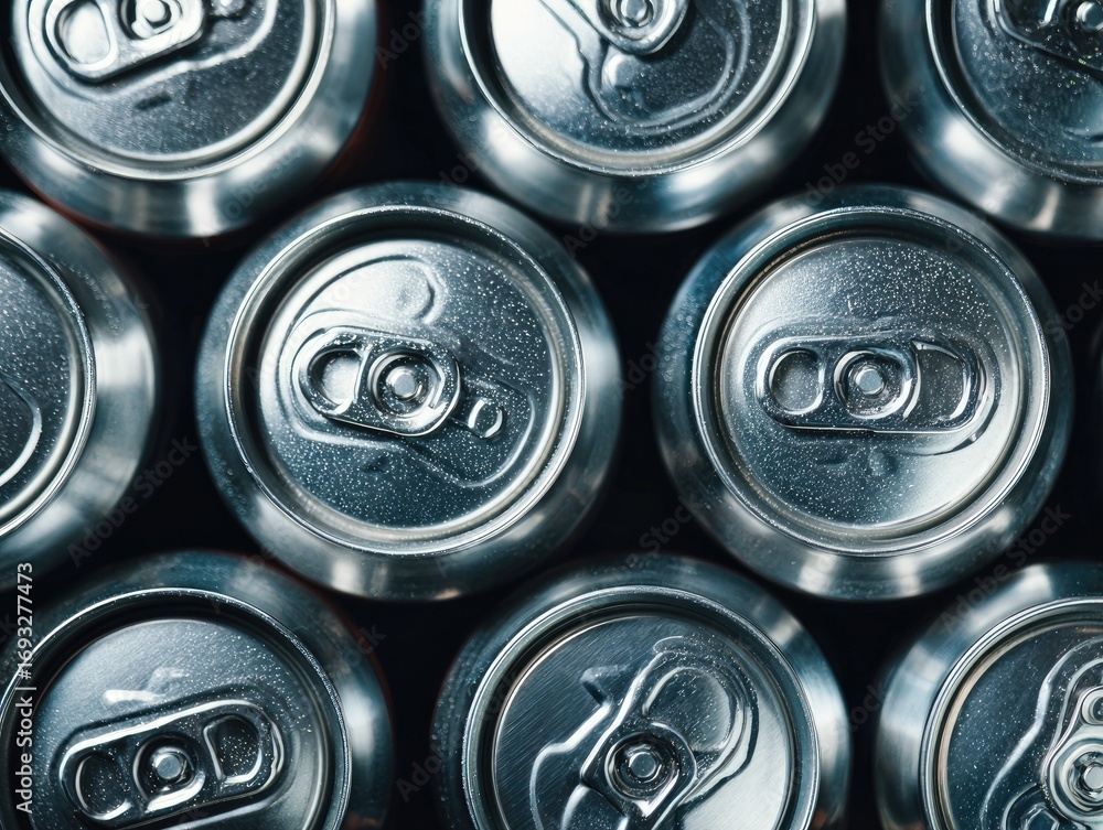 Obraz premium Close-up of many aluminum beverage cans