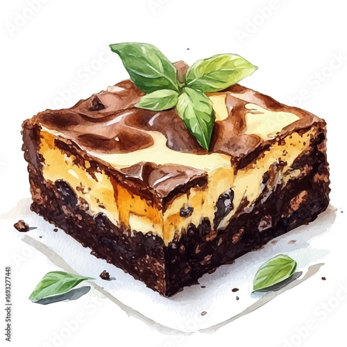 watercolor of Cheesecake Brownie, vector, isolated on a white background.