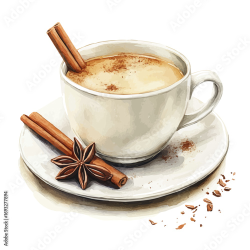 Chai Latte, watercolor drawing vector, isolated on a white background.
