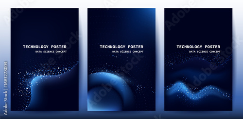Futuristic Digital Data Particle Wave With Science Concept Poster Set.