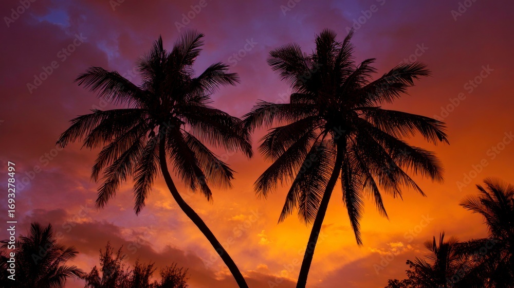 Obraz premium Silhouette palm trees sunset