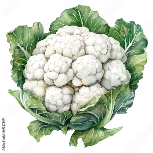 watercolor of Cauliflower, vector, isolated on a white background.