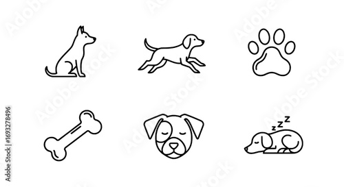 Adorable Dog Icons Set Paw Prints, Bones, and Various Poses for Fun and Creative Designs