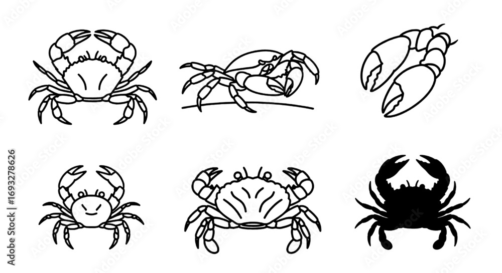 Crab Illustrations Line Art & Silhouettes for Design Projects Crab Illustrations Line Art & Silhouettes for Design Projects