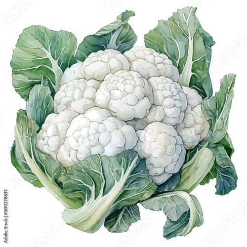 watercolor vector of Cauliflower, isolated on a white background.