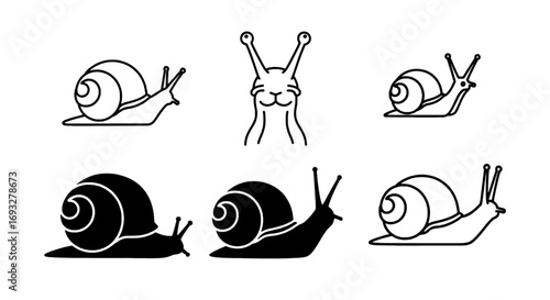 Simple vector set of snail and animal icon illustrations for design element and decorations