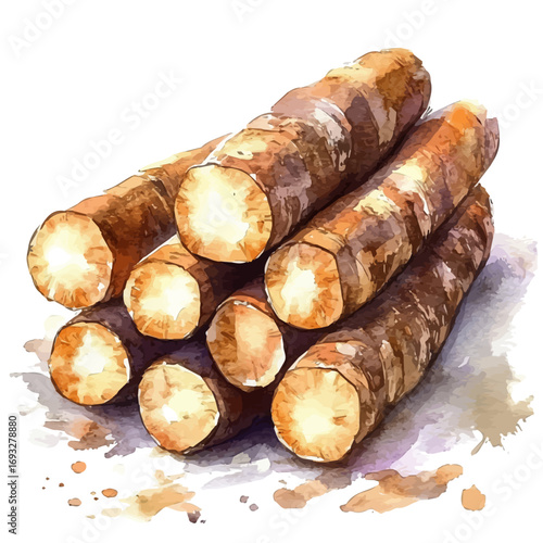 Cassava, watercolor illustration vector, isolated on a white background.
