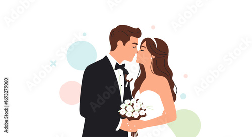 Wedding couple share a romantic kiss postcelebration. Perfect for wedding invitations, social media posts, blogs, and matrimonialthemed designs.