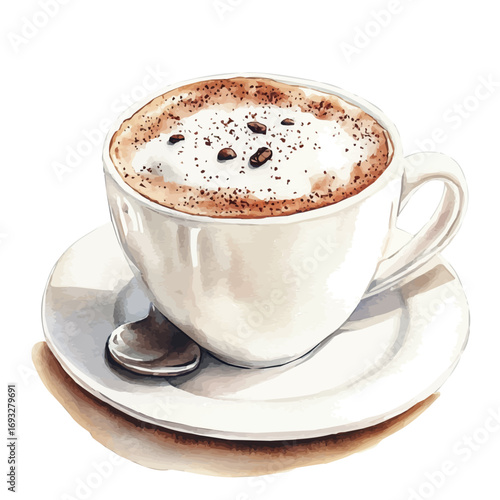 watercolor of Cappuccino, vector, isolated on a white background.