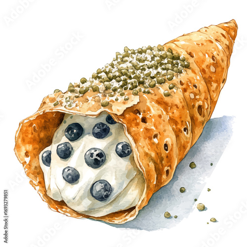 Cannoli, watercolor drawing vector, isolated on a white background.