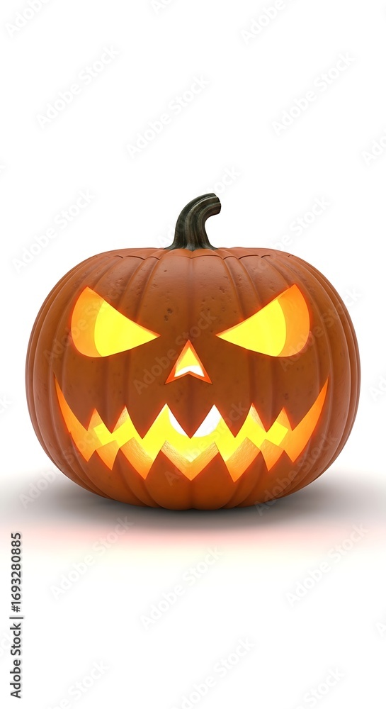 Fototapeta premium An illuminated jack-o'-lantern carved with an eerie smile. 