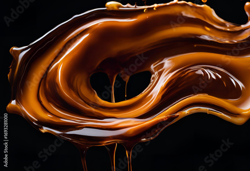 molten caramel splash isolated on black