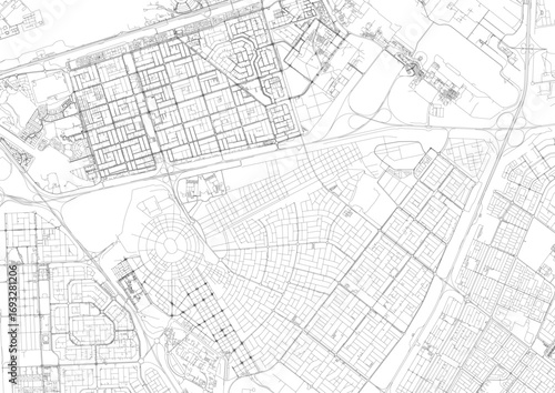black and white vector map of the motorway in Abu Dhabi
