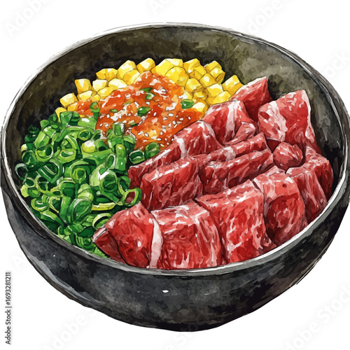 Bulgogi, watercolor painting vector, isolated on a white background.