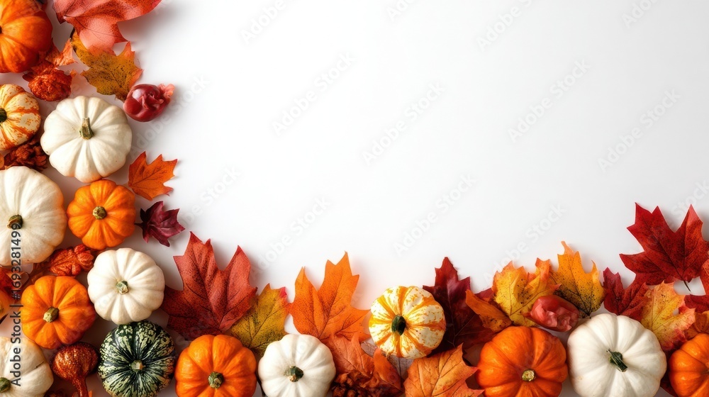 Fototapeta premium Autumnal Harvest Pumpkins, Leaves, and Fall Colors Background