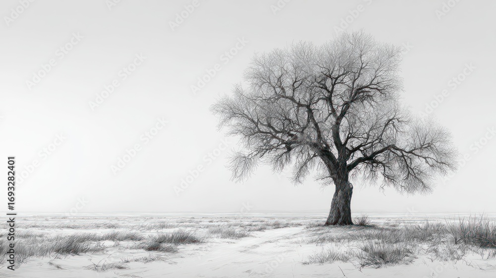 Fototapeta premium Winter tree landscape monochrome