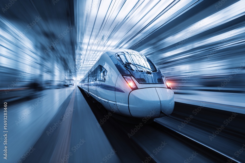 Obraz premium High-speed train blurring through a landscape