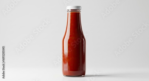 Glass Bottle Filled with Red Ketchup