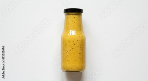 Glass bottle of yellow mustard sauce