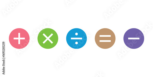 Five Basic Arithmetic Operations Symbols in Mathematics.