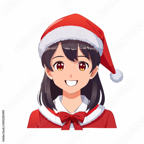 笑顔のサンタクロースの女性　クリスマス　アイコン