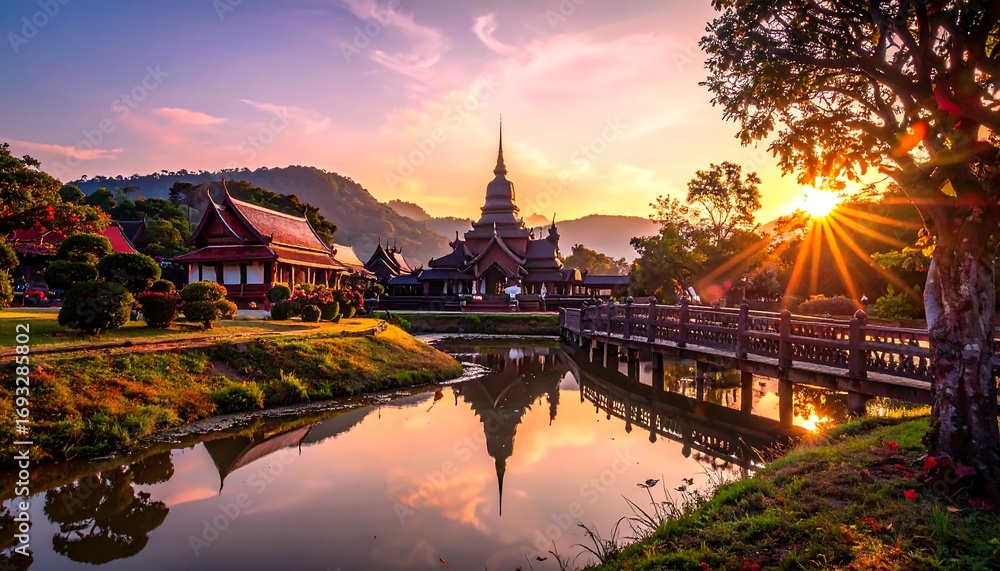 Obraz premium Temple Sunset Reflection