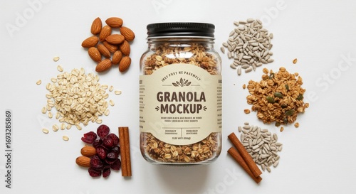 Homemade Granola Jar Mockup with Ingredients