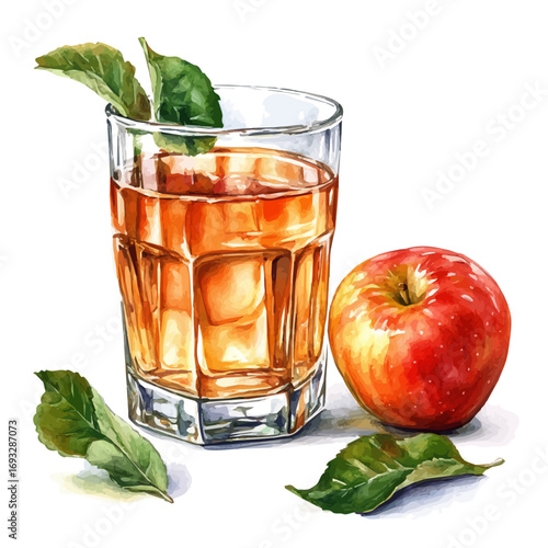 Apple Juice, watercolor illustration vector, isolated on a white background.