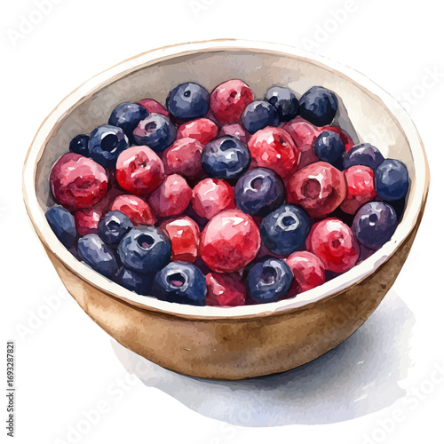 watercolor of Acai Bowl, vector, isolated on a white background.