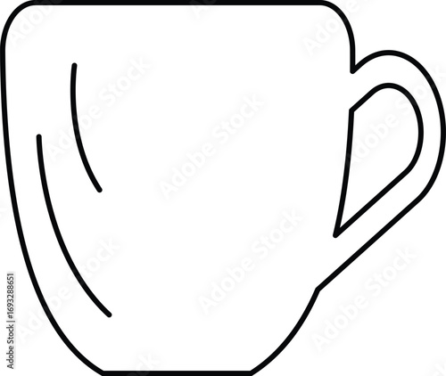 Simple outline drawing of a coffee cup with handle for graphic design and icons vector