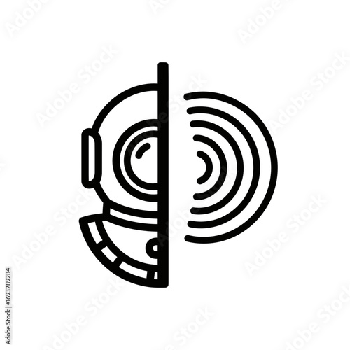 Diver Helmet and Sonar Waves Vector Icon  