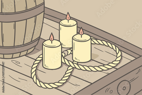 Warm candlelight and nautical rope create a cozy and inviting ambiance, perfect for design.