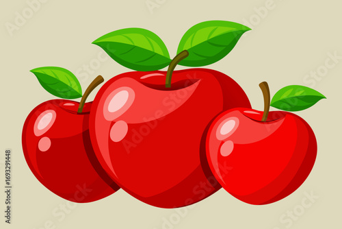 Vibrant red apples with fresh green leaves symbolizing health and natural goodness