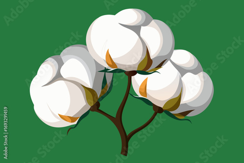 Delicate cotton bolls bloom with soft white fluff and warm amber accents on a rich green backdrop