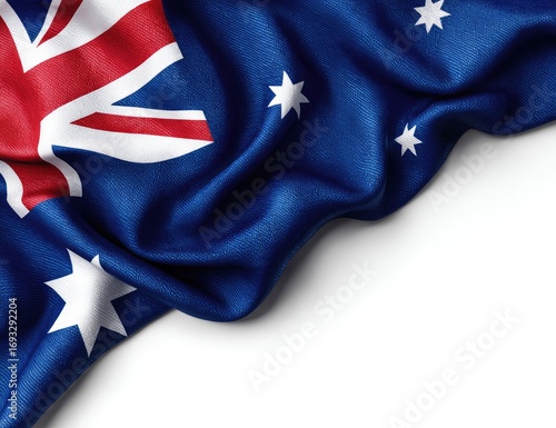 Australian flag draped and rippled on white background