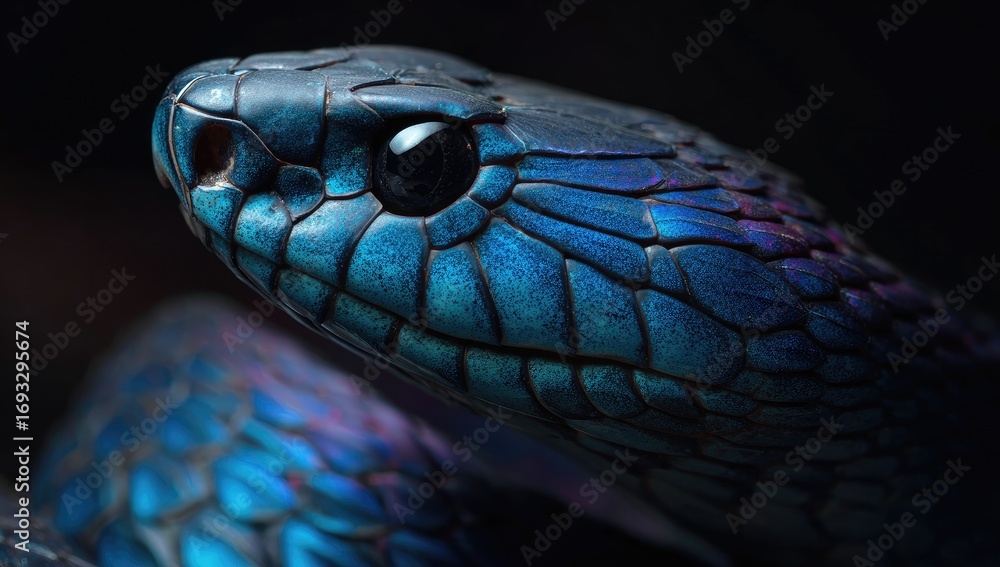 Fototapeta premium Close-up of a vibrant blue snake (1)