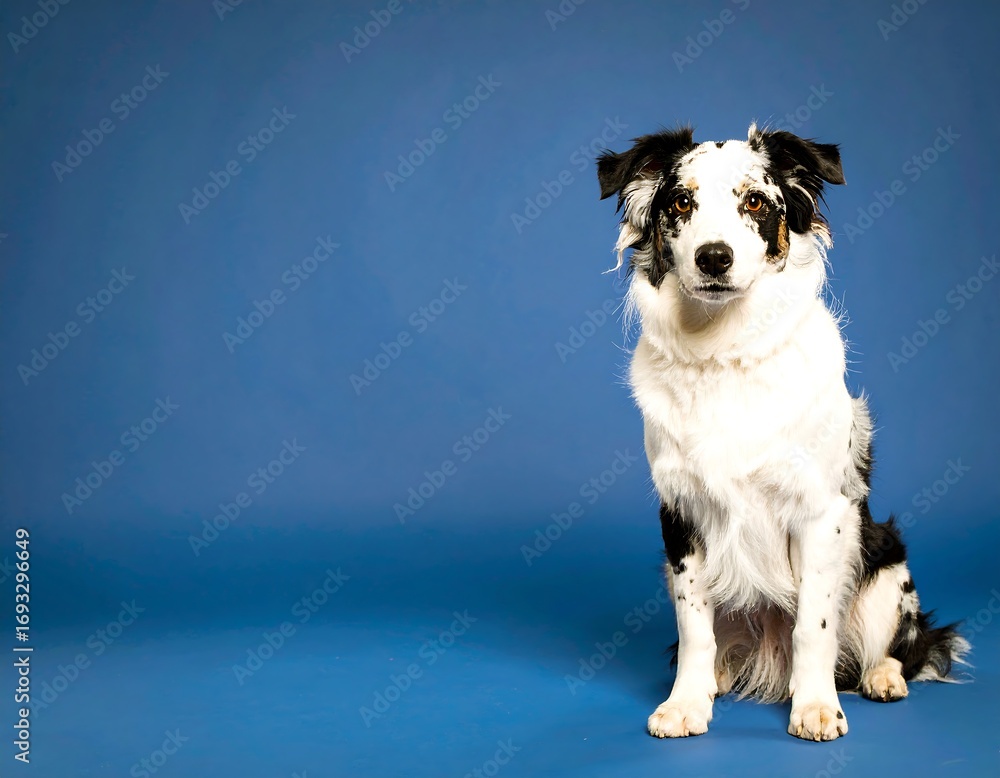 Fototapeta premium Dog portrait against a solid blue background