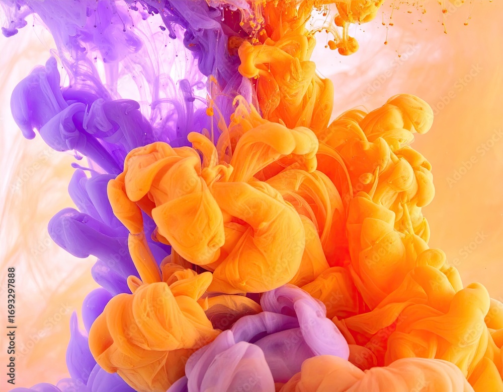 Obraz premium Abstract Orange and Purple Ink Plumes in Water