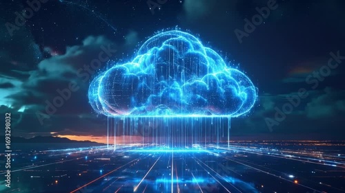 Cloud computing concept: Futuristic data transfer and digital network visualization
