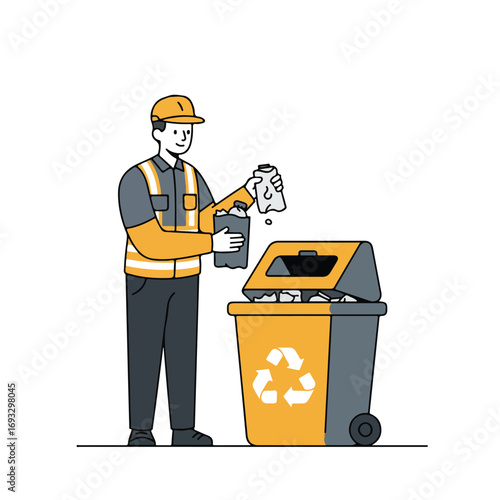 Recycling bin with worker